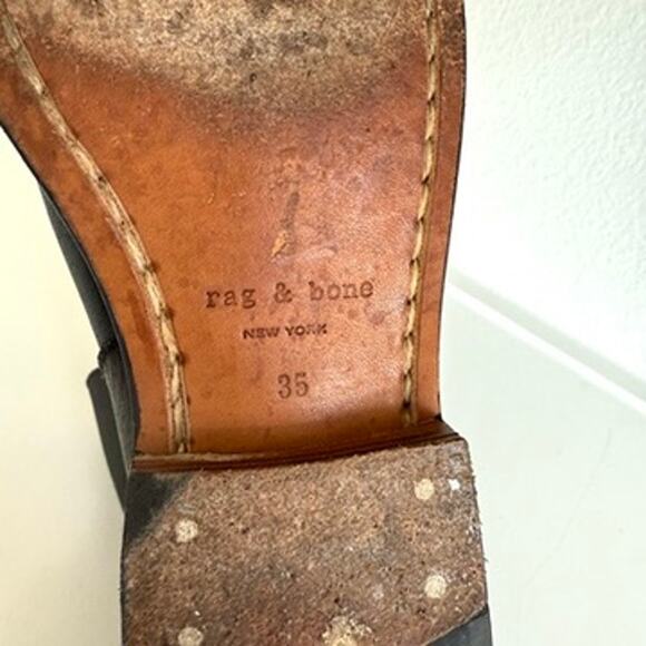 RAG & BONE Moto Ankle Boots Black Leather Buckle Detail Size 35 Biker Style Moto - Picture 7 of 11
